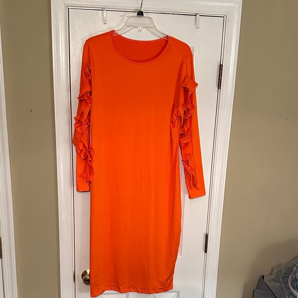 SHEIN Orange Ruffle Sleeve Dress
